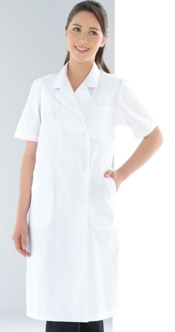 ドクターウェア 半袖ジャケット（ブルゾン・ジャンパー） KAZEN 127-30 レディス診察衣ダブル型半袖 医療白衣com
