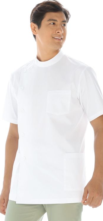 理容・美容 半袖白衣 KAZEN 132-30 メンズ横掛半袖 サービスユニフォームCOM