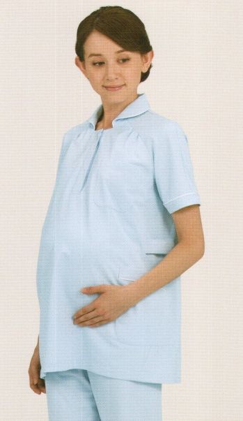 KAZEN 177-21 マタニティジャケット半袖 ゆめかご妊婦さんの着用試験から生まれた新しいマタニティウェア。がんばるお母さんと赤ちゃんを守りたい。そんな思いを込めて、快適に動ける安心設計にとことんこだわりました。お腹をやさしく包み込む安心のサポート感、なのに窮屈感はゼロ。シルエットもキレイ。お母さんナースに捧げる自信作です。●二つボタンで調整可能なウエストベルト付き。●お腹にファスナーが当たらないよう、ジャケットはプルオーバータイプ。スナップボタン留めなのでラクに着脱できます。●従来品は、前かがみになると裾がひろがり、足元が見えづらくなる構造でした。↓ 前かがみになって裾が内側に収まる、独自のパターンを採用しました。