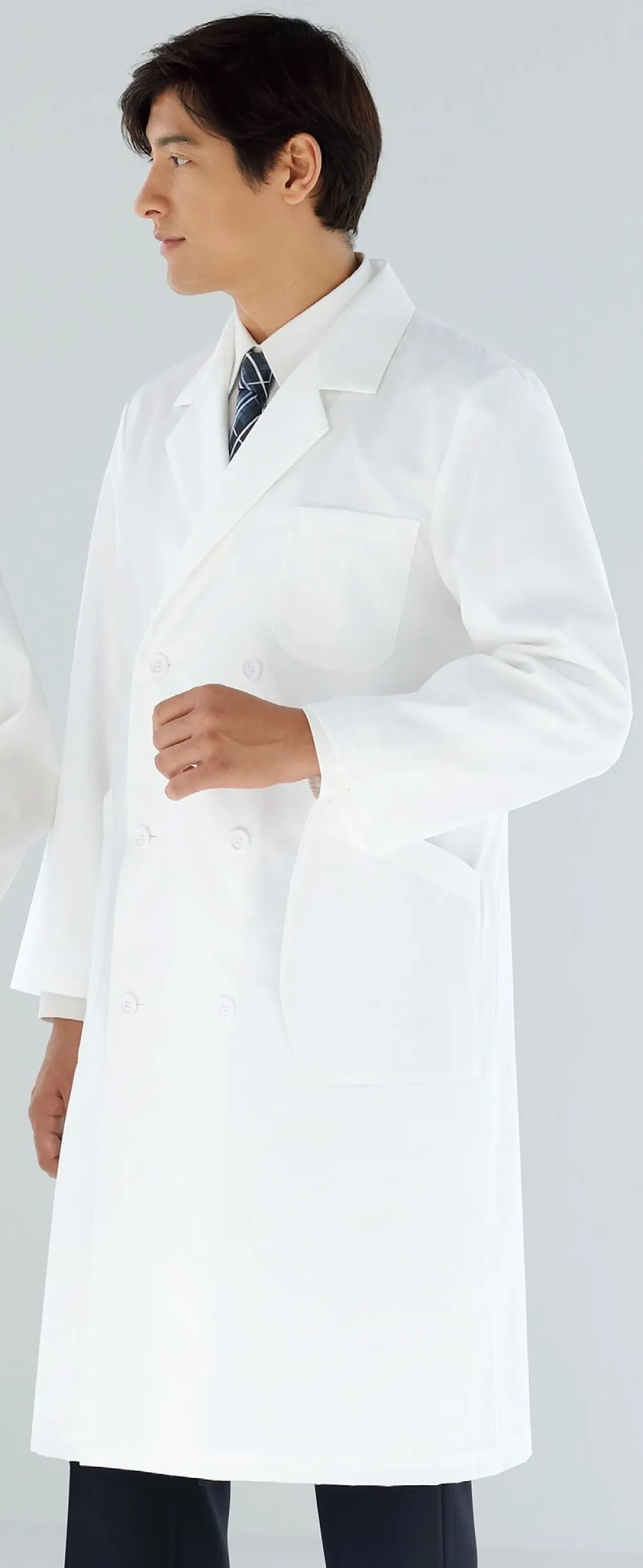 メンズ診察衣ダブル型長袖 KAZEN 255-90 白衣・診察衣・ナース服・介護
