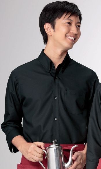 KAZEN 614-05 メンズシャツ七分袖 首元をボタン留めしないVゾーンの開きをスタイリッシュに見せた斬新なボタンダウンシャツ。シーンに合わせて、長袖・七分袖･半袖をご用意しております。