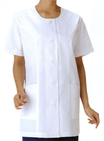 厨房・調理・売店用白衣 半袖白衣 KAZEN 742-30 半袖衿なし調理衣 食品白衣jp