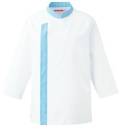 KAZEN APK215-11 コックシャツ七分袖 軽くて通気性に優れたイージーケア素材。特殊な織り組織と十字断面糸の使用により、洗濯後の収縮を抑えます。熱がこもりにくく、吸汗・速乾性に優れた、さらっとした着心地の薄手高機能素材です。●衿元。異物混入防止に効果的な「テーピースナッパー」留め。●体毛落下防止加工袖。主素材とメッシュ素材の二重構造で体毛などの異物混入防止に効果的です。●ロールアップ。水作業時などに半袖にロールアップが可能。(配色タブでテーピースナッパー留め)