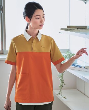 カジュアル 半袖ポロシャツ KAZEN KZN263-54 レイヤードポロシャツ ホットオレンジ サービスユニフォームCOM