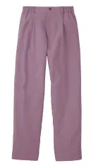 KAZEN KZN550-63 テーパードスラックス（男女兼用） KZN550-63 テーパードスラックス（男女兼用）マニッシュデザインと機能性を兼ね備えた男女兼用スラックスです。上質なコットンのような肌触りに優れたストレッチ性を組み合わせたヘイジーツイル素材は、汗をかいても繊細な凹凸が素早く吸水しベタつきを軽減します。きれいめなのにリラクシングな着心地で、医療現場での長時間着用も快適に過ごせます。特徴・ヘイジーツイル素材でコットンのような上質な肌触りを実現・優れたストレッチ性で動きやすく軽やかな着心地・生地表面の繊細な凹凸による優れた吸汗性でベタつきを軽減・リサイクル原料使用で環境に配慮した素材・フロントのタックデザインで品のある仕上がり・右後ろに小物収納に便利なポケット付・ウエスト3/4ゴムで長時間着用でも疲れにくい・ウエストベルト通し付