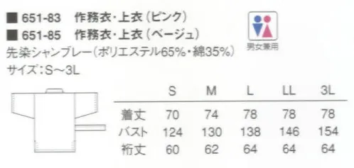 KAZEN 651-85 作務衣・上衣（上着）  サイズ／スペック