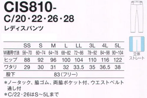 KAZEN CIS810-C28 レディスパンツ 動きやすくてスタイルアップ。究極のメディカルパンツが新登場。誰がはいても美しい、はき心地抜群の「アイソンパンツ」デビュー。メディカルワークの動きを計算し尽くした、どんな作業でも体にフィットする設計。ヒップをカバーしつつ腰回りをスッキリ見せる、はき心地抜群の快適パンツ。さまざまな星々と出会い、別れながら銀河を旅していく彗星のように、従来の医療用ユニフォームでは使われることのなかったデザインや色にも、先入観や偏見をなくして向き合い、自由な発想で、未来を感じられるユニフォームを作りたいと私たちは考えました。アイソンは、のびのびとした自由な感覚、リズミカルで楽しくなるような色彩をモティーフにした、未来志向の看護衣のラインです。ラインの名称は、2012年9月21日に発見され、2013年11月29日に太陽に最接近した彗星の名前から取りました。美しいカーブを描きつつ、アイソン彗星はいまも私たちのこころのなかで、未来へと旅を続けています。●腰回りスッキリ。ウエストのサイドゴムが胴回りに自然にフィット。ヒップ上の切り替え効果で見た目もすっきり。●深めの股上設計。しゃがんでも背中が見えない安心設計。快適、スマートにはきこなせます。●シルエットがきれい。着心地はゆったりなのに、見た目はすっきり。型崩れしにくく、美しいシルエットをキープします。 サイズ／スペック