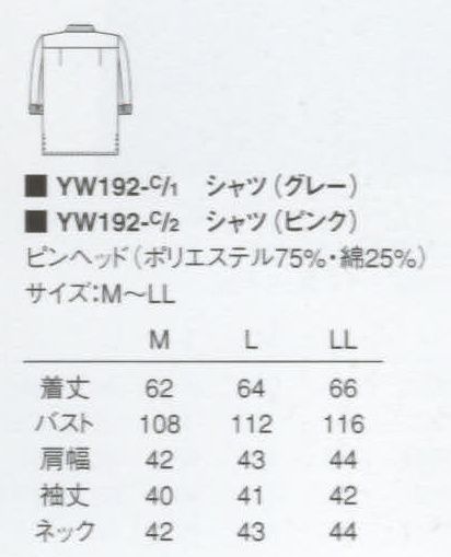 KAZEN YW192-1 長袖レディスシャツ  サイズ／スペック