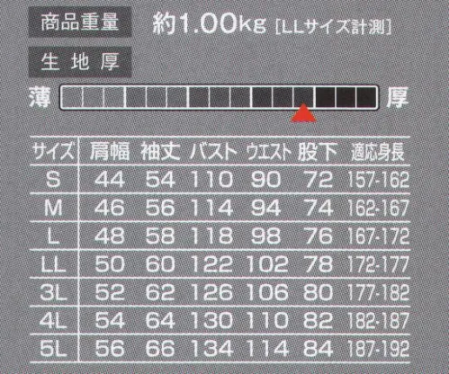 山田辰 1-1270 つなぎ服（1270） AUTO-BI SERIES商標登録90周年を迎えた山田辰の代名詞とも言える人気ブランド「オートバイ」。100年を超えてあらゆる時代のワーカー達に長く愛されてきたつなぎ服はその本質を変えることなく、着る人の事を第一に考えられた匠の一着です。時代に流されないそのポリシーを着て感じて下さい。センターを貫くブルーラインがそのスタイルを際立たせる。こだわりのシルエットに映えるファスナーのカラーライン。ストレッチ素材を採用したアクティブつなぎ服が今季ラインナップ！ユニフォームのセンターに流れるブルーのファスナーラインがそのシルエットを際立たせるつなぎ服「1-1270」が今季新登場。スマートなスタイルの中には収納抜群の胸ポケットや、腕の動きを妨げないノーフォークなどの機能にプラスして、ストレッチ素材を採用するなど動きに対するこだわりが満載です。斬新なデザインの中に溢れ出るつなぎ服としての完成度。今季おススメの一着です。センターファスナーにはブルーのカラーラインが組み込まれており、ファスナーを開いても閉じても見えるブルーのラインがユニフォームをクールに彩ります。腰部にはウエストのサイズを自由に調節できる大型マジックテープを採用。左右胸ポケットは野帳も余裕で入るマチ付きの大型ポケットとペンなどの小物の収納に便利なミニポケットのダブルタイプ。右胸にはファスナータイプのポケットがあり携帯電話などの収納に便利です。背面にはノーフォークを採用。腕の引きつりを低減します。袖口には大型マジックテープを採用で自由にサイズを調節できます。※「NB ネイビーブルー」は在庫限りの販売となります。 サイズ／スペック