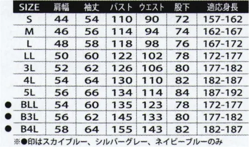 山田辰 2300 ツヅキ服(1-2300) 定番つなぎ服に待望のオレンジが2018年新登場校倉構造の素材サバービア®の採用で涼感ユニフォームとして抜群の人気を誇る#1-2300。そのシンプルでスタンダードなスタイルから長年ユーザーの皆様に親しまれてきた#1-2300にご要望の多かった“オレンジ”が今季ついに新登場。これからの季節に映える鮮やかでビビッドなカラーはきっとワーキング時の気分も変えてくれるはず。待望の新カラー“オレンジ”を是非一度お試しください。「校倉構造」素材サバービア®糸の太さと組み合わせを工夫することにより、生地表面が立体感のある仕上がりになるとともに、糸と糸の空間が広くなり、非常に優れた通気性を表現しました。また、組織表面が凹凸感に富んでおり、立体感のある校倉構造で肌との接触が少ない為、汗をかいた場合のベトつき感が大きく改善されました。・脚部両サイドには小物を入れるのに便利なポケットを付けました。もちろんオーバーフラップ付き。・腰部にはウエストのサイズを自由に調節できる大型マジックテープを採用。・胸ポケットには物落ちを防ぐ大型フラップを採用。左胸には胸ポケットとは別にペンポケットが付いています。※「BLL・B3L・B4L」は、「スカイブルー、シルバーグレー、ネイビーブルー」のみとなります。 サイズ／スペック