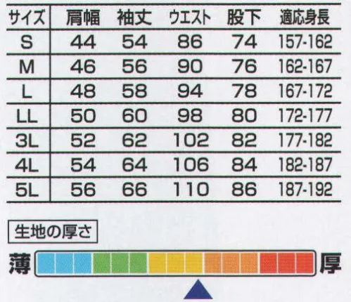 山田辰 5500-1 ツヅキ服(1-5500) 自由な動きと美しいシルエットを同時に満足。【Nonpulノンプル】静止時はもちろん、運動によっても美しいシルエットを保ち、しかも自由な運動機能性を持つワークウェア・ノンプル。人間工学の側面から運動を阻害する衣服の引きつれ現象を考察するとともに、従来の伸縮性素材にあった、摩擦という圧力の問題にも着目して研究。その結果、前と後ろの布地のほかに、一枚の布でカッティングした第3の布地「わき見ごろ」を、脇の裾から袖口部までに取り付けるという、常識をくつがえす発想が生まれました。これにより3次元構造、立体裁断の原理が確立し、脇の下のつっぱりが少なくなり、また特殊縫製を施すことで腕の動きが360°フリーになった為、心地よく仕事に取り組むことができます。自由な運動性に優れ、しかも美しいシルエットを保つ・・・相反するふたつの要素を同時に満足させるワークウェア、それがノンプルです。【サーラ・トップ】高級インド綿（サーラ）と極細ポリエステルの巧みなブレンド・ワークが造り出した新素材です。●インド超長綿と極細ポリエステルの繊細な繊維の持ち味を活かし、布地の風合いをしなやかに仕上げました。●光沢のある自然な艶を備えています。●吸湿性のよいコットン高率混ですから、着心地がさわやかです。 サイズ／スペック