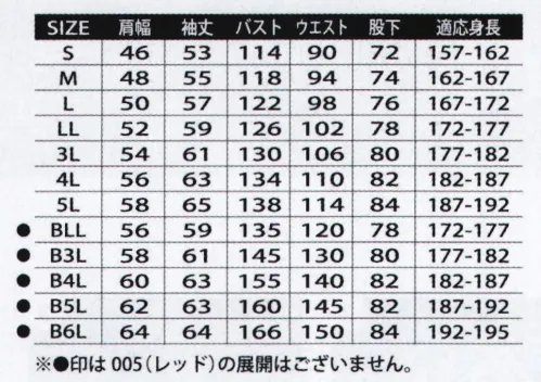 山田辰 5750 つなぎ服 作業中の動きを妨げないらくらく設計。【クラボウ ムービンカット】通常のユニフォームでは腕の上げ伸ばしや屈む作業をする際、肩・肘・脚の付け根などにツッパリ感を覚えますが、背面肩部と脚部に新たなカットを入れることにより、腕と脚の動きに対して起こる引きつりを軽減することを可能にしたまったく新しい立体裁断 それが「ムービンカット」です。ムービンカットが、平成22年度大阪優秀発明賞を受賞。クラボウから出願・登録された特許技術「ムービンカット」が（社）発明協会大阪支部主催の平成22年度大阪優秀発明賞を受賞しました。過去35回開催された中で、衣料品での受賞は今回が初めてです。●グリーン環境法にもとづく環境対応商品（環境負担が少なく、持続可能な社会の構築を目指した商品）●エコマーク認定商品（エコマークは環境負荷低減に寄与する商品にのみ付けられる）●ムービンカットを採用した脚部と肩部の新カット。これにより脚と肩部の動きの妨げが軽減され、作業がとてもスムーズに。●携帯電話がすっぽり入るポケットを胸ポケットとは別にご用意。簡単に取り出すことが可能。●胸ポケットにはオートバイロゴ入りのファスナータブを採用。ファスナーを隠すオーバーフラップタイプ。●腕のポケットにはリサイクル製品の証、エコマーク。※レッドは5Lまでです。 サイズ／スペック