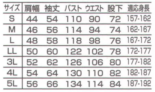 山田辰 8700 つなぎ服 ストライプ調のおしゃれなツヅキ服。●胸ポケットには通常タイプと、ペンなどを入れるのに便利なミニタイプが付いています。カラーのワンポイントもオシャレです。●背面にはノーフォークを採用。腕の引きつりを軽減します。●腰部にはウエストのサイズを自由に調整できる大型マジックテープを採用。●脚部両サイドには小物を入れるのに便利なポケットを付けました。胸同様ミニポケット付き。●袖口は大型のマジックテープ採用で、自由にサイズを調節できます。●特殊な織り方により、ストライプ調に見え、ユニフォームをおしゃれに、より一層引き締めます。 サイズ／スペック