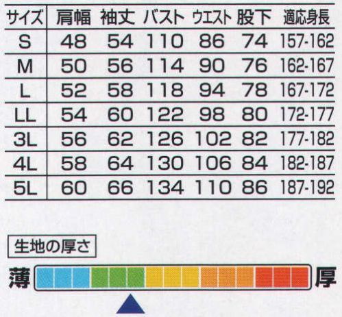 山田辰 KM-203 つなぎ服（203） kansaiユニフォーム スタイリッシュなカラーの切り返しがスマート。その斬新なカラーリングとおしゃれなスタイルでファンの多いカンサイユニフォームに、大好評の#KM-254の秋冬バージョン#KM-203が今季初登場。ウエストから脚部サイドにはスタイルをより一層引き締めるカラーラインを採用。カンサイユニフォームが持つスタイリッシュさを表現しています。そしてアクセントになっている肩から胸にかけての大胆でシャープな切り返しや脇部、胸ポケットなどに鮮やかなレッドを採用。ユニフォームをよりアクティブに見せています。カラーはレッドが映える人気の3色をラインナップ。アクティブさとスタイリッシュさを併せ持つ#KM-203、今季注目のカンサイユニフォームの新製品です。●衿元から肩にかけて鮮やかなレッドの切り返しを採用。ユニフォームを引き締めるおしゃれなアクセントです。●袖口は大型マジックテープの採用で、自由にサイズを調節できます。 サイズ表