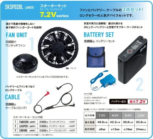 山田辰 P00030 空調服 スターターキット（SKSP02BL）P00030 サイズ／スペック