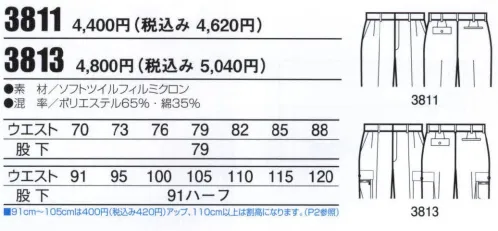 ビッグボーン 3811 ツータックパンツ ポリエステルと綿の混紡のしっかりとした素材。きめ細かな起毛が生み出す上品さと気品が漂うハイセンスなデザイン。日清紡「フィルミクロン」は、特殊な技術で繊維一本一本をフィブリル化することによって、従来にない高い品位を実現したテキスタイルです。独特な表面感と従来にないなめらかでソフトな感触が、落ち着きのある雰囲気をかもし出します。 サイズ／スペック