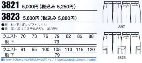 ビッグボーン 3823 ツータックカーゴパンツ ソフトな風合いで、耐久性も抜群。配色使いでオシャレなユニフォーム。 サイズ／スペック