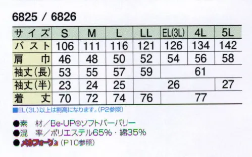 ビッグボーン 6826 半袖シャツ 弾ける躍動感。カジュアルな着こなしが楽しめ、活躍する場を選びません。プリーツはメカフォーク3を採用。腕がつっぱらず動きやすく、プリーツが外から見えないので見た目もお洒落です。※「11 ベージュ」「45 レンガ」は、販売を終了致しました。 サイズ／スペック