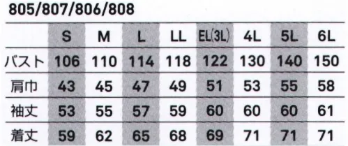 ビッグボーン 807 ジャケット（ヒヨクボタン式） シンプルなシルエットにもどこか光るデザインセンス。ガッチリ仕立てとゆったりストレートで作業環境を選びません。※「6Lサイズ」は販売終了致しました。 サイズ／スペック
