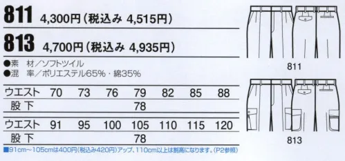 ビッグボーン 811 ツータックパンツ ソフトツイルで動きやすい作業着を実現。帯電防止素材で静電気をシャットアウト。ソフトな肌ざわりで満足の着心地。 サイズ／スペック