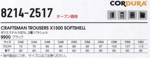 ビッグボーン 8214-2517 CRAFTSMAN TROUSERS X1500 SOFTSHELL 北欧スウェーデンで進化を遂げるワーキングウェアブランドBLAKLADER®（ブラックラダー）DリングリムーバブルIDホルダーネイルポケット（フロントポケットに収納可能）多数の機能ポケット膝、ポケット等をCORDURA®1000補強ニーパット（別売り）4027-1023装着可能3層ソフトシェル素材は、優れた透湿性とストレッチ性で快適な動きと雨、風等の悪天候でも優れたパフォーマンスを発揮します。※ヨーロッパの仕様ですのでサイズ表を十分ご確認の上お買い求めください。BLAKLADERはヨーロッパアパレル業界の中心に根を張り、ファッション界・産業界において誇りを持ってワーキングウェアの歴史を作ってきました。50年以上の家族経営によるビジネスを経て、ワーキングウェア作りのノウハウを蓄積してきました。今、BLAKLADERはワーキングウェア、アンダーウェア、グローブにおける開発者であり、生産者であり、流通業者であります。機能や品質、デザインにおいて高性能を必要とされる方たちのワーキングアイテムを代理店を通じ、世界中のユーザーに販売しています。我々にとってワーキングウェアはより良い作業効率を発揮するためのツールであると考えます。我々の製品の機能は、より効率よく仕事を行うこと、そして最大限の安全性を発揮すること、それが我々の使命です。アイデンティーティー、ルーツ、ブランド力、BLAKLADER魂これらのこだわり（思い）を忘れることなく、ワーキングウェア、アンダーウェア、グローブの生産を続けてまいります。我々の製品は、仕事の効率化を発揮し、最大限の安全性を提供しています。※この商品はご注文後のキャンセル、返品及び交換は出来ませんのでご注意下さい。※なお、この商品のお支払方法は、先振込（代金引換以外）にて承り、ご入金確認後の手配となります。 サイズ／スペック