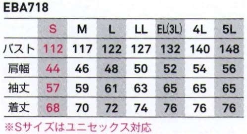 ビッグボーン EBA718 防寒ジャケット アウトドアテイストなバイカラーモデル。裏アルミプリント加工+雷神デバイス対応で高い保温力を実現。●雷神服発熱ユニット対応モデル発熱ユニット「RD9170」 サイズ／スペック