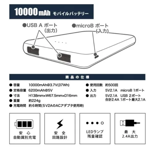 ビッグボーン EBA9222 USBモバイルバッテリー この商品はTH9224にモデルチェンジいたしました。水冷クールベストLITE、冷蔵服2の専用バッテリーです。※この商品はご注文後のキャンセル、返品及び交換は出来ませんのでご注意下さい。※なお、この商品のお支払方法は、先振込(代金引換以外)にて承り、ご入金確認後の手配となります。 サイズ／スペック