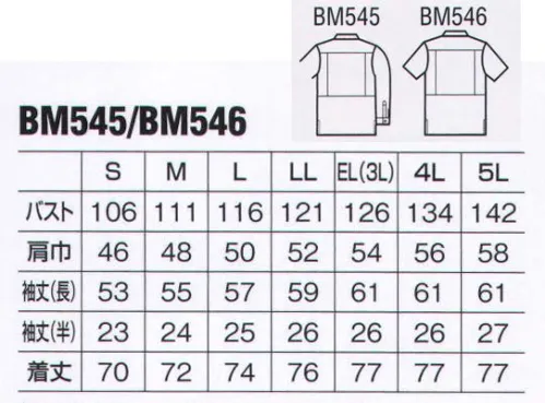 ビッグボーン BM546 半袖シャツ WORKING～仕事のハードルが上がろうと、取り組む姿勢は変わらない。求められたモードにシフトチェンジし、期待に応える。どんなシーンでも高性能が味方する、WORKING STYLE。幅広いパフォーマンスを想定した充実のユニフォーム。サマー裏綿だからサラッと快適。爽やかな肌触りで吸汗性バツグン。反射材が光る安全設計。ノーフォークメッシュで快適な通気性。不快なパチパチを大幅に削減する静電素材使用。 サイズ／スペック