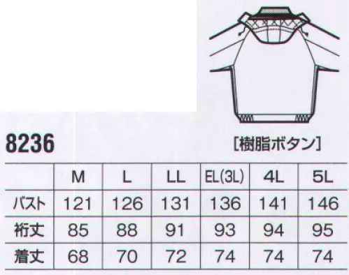 ビッグボーン 8236 ジャケット 洗える防寒洗濯機OK！型くずれしにくい、汚れを簡単リセット、独自の縫製でスタイルをキープ。節約上手水が抜けやすいメッシュ仕様。袖口も！パンツの裾も！おすすめ職種:建築・土木業、運送業 サイズ／スペック