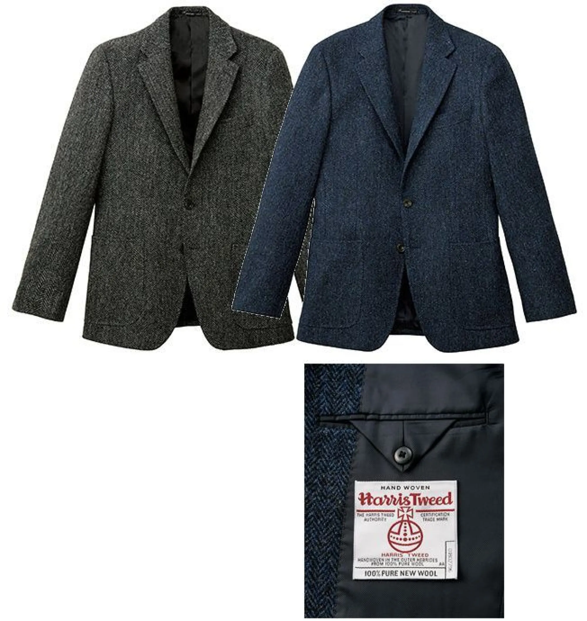 ボンマックス FJ0024M メンズ ハリスツイードジャケット Harris Tweed Jacket紳士の装いを彩る伝統的な素材、ハリスツイードを使用したアイテムがF by FACE MIXに初登場。●すぐに物が出し入れできる便利な胸ポケット付き。●左右の裾にはポケットが付いているので便利。●社章やバッジなどの装着に便利なラペル穴。●袖裏にはオシャレなストライプ生地を使用。●ペンなどを挿せる内ポケットが左についています。●右の内ポケットは物が落ちないフラップ付。●裏地は総裏仕立て。背抜きよりも丈夫で暖かさの増す仕様。●裾のサイドベンツがスムーズな動きをサポート。●左裾内側に名刺などが入るチケットポケット付き。Harris Tweed ハリスツイードハリスツイードとは、スコットランドのアウターヘブリディーズ諸島で生産されるツイード生地のこと。素材や織りのプロセス、仕上げに至るまで、ハリスツイード協会によって厳しい基準が定めらえています。そして、基準をクリアしたものだけが、ハリスツイードと認められるのです。ざっくりした粗い風合い、保温性、油を含んだ未脱脂ウールならではの雨をはじく効果などが特徴となっています。