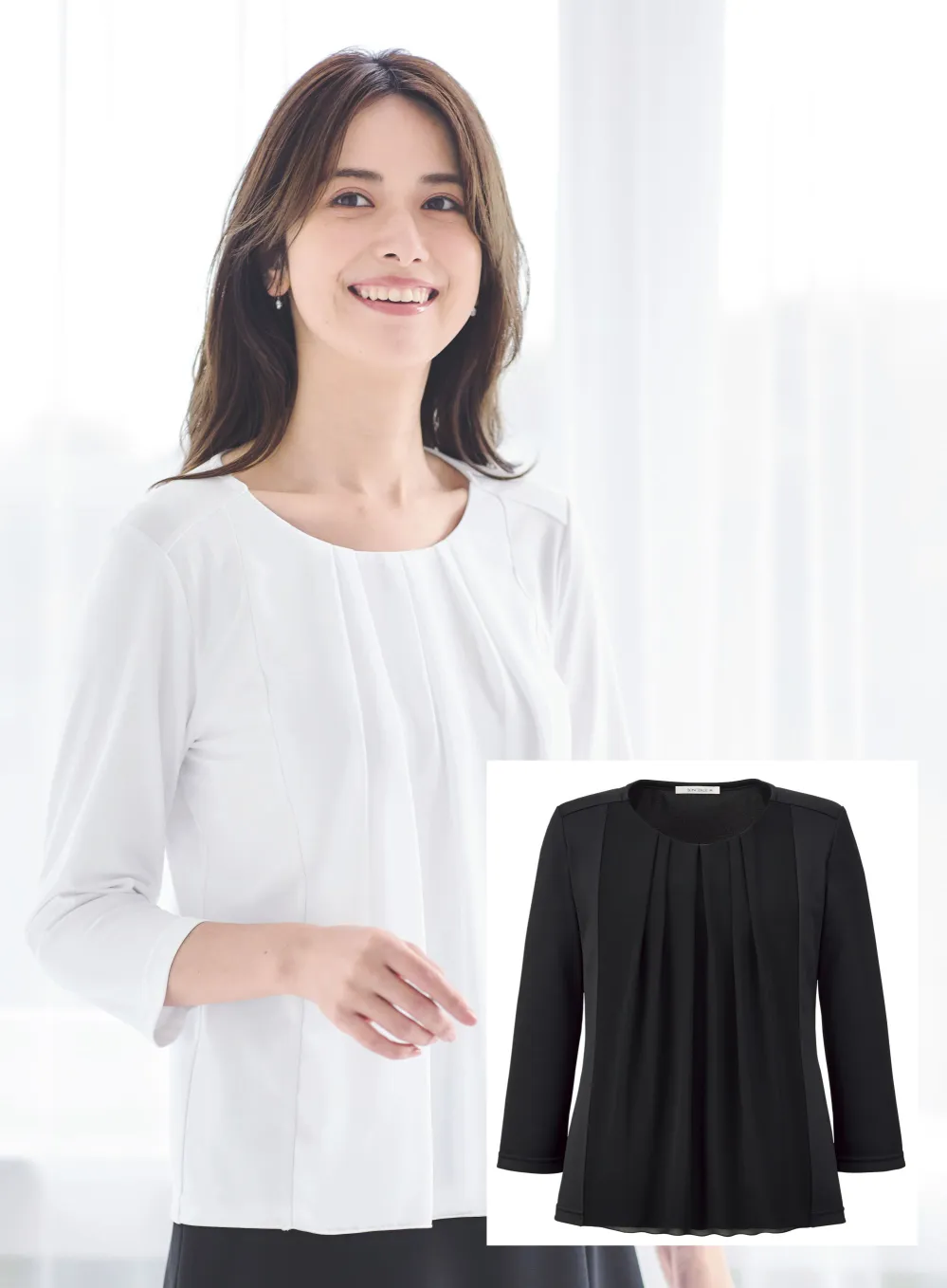 【お取り寄せ】ボンマックス シフォン切替え七分袖ニット ブラック L BCK7107-16-L n50755.jpg