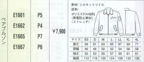 ベスト E1662 ペアブルゾン 機能性を追及したデザインとスポーツカラーがポイント。背を伸ばす・腕を上げる・しゃがむ。クリーンクルーの動きを知っているユニフォームです。カラダの動きについてくる、軽く、伸びる素材と3Dパターンにより、運動機能が飛躍的に向上しました。カラーはもちろんビビッドなスポーツカラー。着る人と見る人をゲンキにする色です。 サイズ／スペック