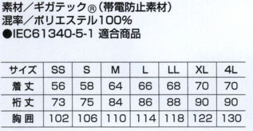 ベスト E5062 ペアブルゾン 高静電ユニフォーム！静電気によるトラブルをなくす、高静電・低発塵素材を採用。通気性や動きやすさなど、集中力を高める機能も満載したペアブルゾン。 サイズ／スペック