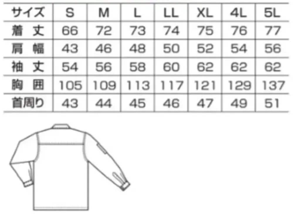 ベスト R193 長袖ペアシャツ サイズ・スペック
