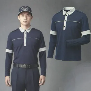セキュリティウェア 長袖ポロシャツ ベスト GA0715 長袖ポロシャツ ネイビー 作業服JP