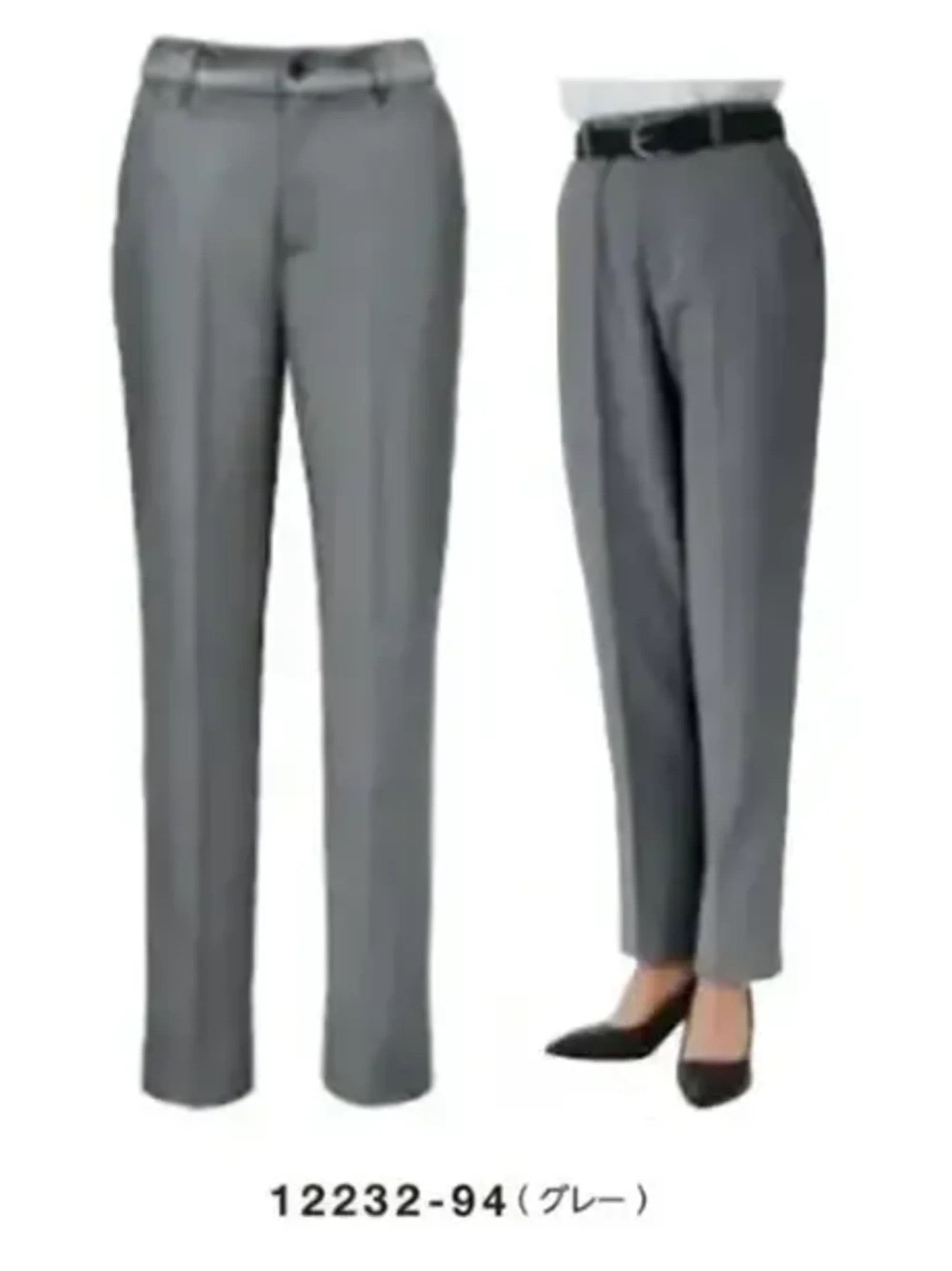 ボストン 12232-94 テーパードパンツ（女性用/グレー） 美脚シルエットパンツストレッチ性がある素材で、スリムなシルエットでも動きやすさ抜群。腰回りはゆったりとしながら、裾に向かって細身にしたテーパードシルエットです。後ろ脇ゴムと肘裏地付き。忙しい日もストレス軽く動けます。仕様品番:12232-94品名:テーパードパンツ