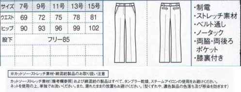 ボストン 12215-99 レディースパンツ 繊細なストライプ織柄の落ち着いたチャコールグレー。優しい印象なので、どんなおもてなしシーンでもマッチします。 サイズ／スペック