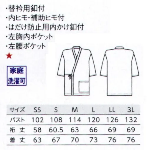 ボストン 41307-19 作務衣上衣（上着）（男女兼用） ※旧品番「41304」よりリニューアルいたしました。色落ちしにくい染めにこだわった素材に変更致しました。川の流れのような織りと四季折々の伝統色が、自然を愛でるような優雅で洗練された伝統和を醸しだします。替衿を付けてコーディネートが楽しめます。・はだけ防止用釦:はだけたり、ずれたりしないよう合わせ部分の裏側にボタンが付いています。・内ポケット・内ヒモ:左胸の内側にポケットが付いています。脇下に内ヒモが付いています。・腰ポケット:左側に大きめのポケットが付いています。※Sサイズ迄はレディース用、Mサイズ以上はメンズ用です。※この商品は色落ちすることがありますので、単品にてお洗濯をお願いします。なお、塩素系漂白剤の使用はお避け下さい。※商品により柄の出方が異なります。※替衿は別売りです。 サイズ／スペック