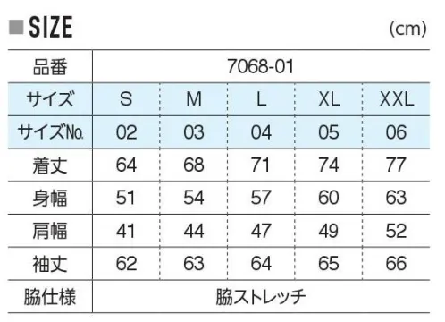 キャブ 7068-01 マイクロリップストップ スタンドジャケット（裏地付） 脇下のストレッチ生地が動きやすさの理由。多彩なカラーリングも魅力のスタンドジャケット。※この商品はご注文後のキャンセル、返品及び交換は出来ませんのでご注意ください。※なお、この商品のお支払方法は、前払いにて承り、ご入金確認後の手配となります。 サイズ／スペック