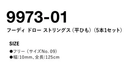 キャブ 9973-01 フーディドロー ストリングス(平ひも)(5本1セット) パーカのフード用のひもしっかり感のある太さと厚みが特徴的。クラシックなルックスのドローストリングス。※この商品はご注文後のキャンセル、返品及び交換は出来ませんのでご注意下さい。※なお、この商品のお支払方法は、前払いにて承り、ご入金確認後の手配となります。 サイズ／スペック