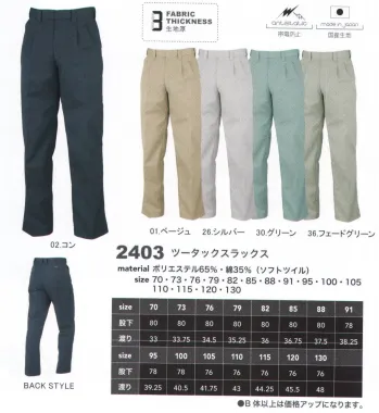 メンズワーキング パンツ（米式パンツ）スラックス CUC 2403 ツータックスラックス 作業服JP