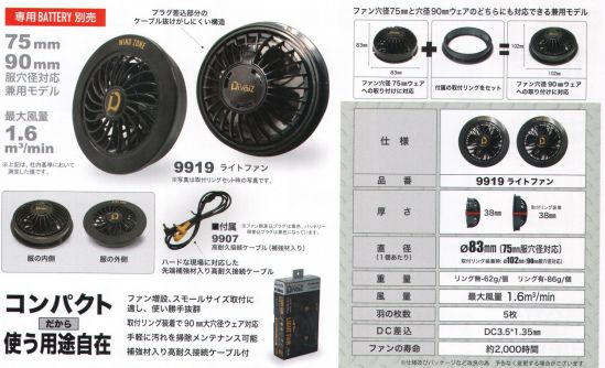 CUC 9919 ライトファン コンパクトだから使う用途自在小型高性能カーボンブラシモーター搭載。軽量コンパクトマルチシーン対応。