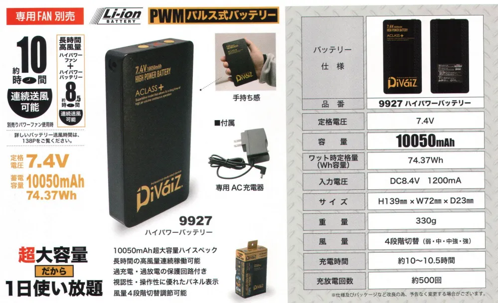 ハイパワーバッテリー CUC 9927 作業着・ワーキングユニフォーム