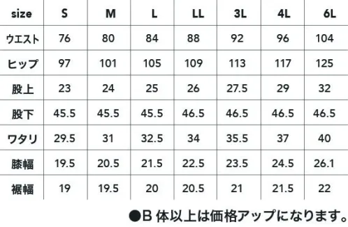 CUC 9856 ストレッチデニム カーゴクロップドパンツ 三層構造糸の生地で仕上げた風合い豊かな高キックバックデニム。綿・ポリエステル・ポリウレタンの三層構造糸使い生地を採用することで、伸びた分しっかりと戻る高いキックバック性能を発揮し、商品のクオリティを維持しながらも、動きやすさを損なわないストレッチ機能を持ったシリーズ。綿高率の生地でデニムの風合いを持ちつつ、履き心地や動きやすさをデザインするため10ozデニムを採用。ストレッチ性能に加え、膝ダーツにすることでより動きやすく仕上げている。●ハイブリッドストレッチ三層構造糸使いの生地（1）芯糸にポリウレタン糸（LYCRA）（2）その周りに伸縮性のあるポリエステル糸（T400）（3）それを綿糸でカバーリング サイズ／スペック