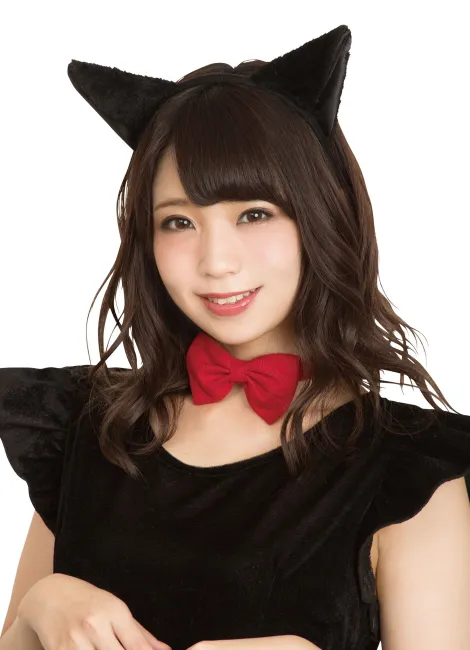 祭り用品jp 猫耳カチューシャ ふせ耳 黒 黒 クリアストーン 祭り用品の専門店