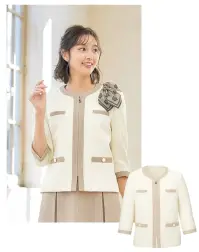 ユーファクトリー M43293 ジャケット MARY QUANT M43293 ジャケットMARY QUANTのBRIGHT SUMMER TWEEDシリーズから登場した爽やかな印象のジャケットです。清涼感のあるテクスチャーのツイード素材に鮮やかな彩りを添え、オフィスでも佇んでいるだけで柔らかな空気感をまとった雰囲気を演出します。機能性にもこだわった、ビジネスシーンで活躍する一着です。特徴・襟の左右にアクセサリー用ホールを配置し、クリップ式ブローチを決まった位置に装着可能・両脇にデオドラントテープを採用し、優れた消臭&抗菌効果で汗やニオイが気になる季節も安心・両胸のインク汚れケアポケットには超撥水生地を使用し、ペンのインク漏れ対策に配慮・前あきデザインで着脱しやすく、日常の動きにもスムーズに対応・3色のカラーバリエーションで、様々なコーディネートやオフィススタイルに対応※リボンブローチは付属しておりません。