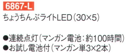 鈴木提灯 6867-L ちょうちんぶライトLED（30×5） LEDになりました。実用新案済。※提灯は別売です。●連続点灯(マンガン電池:約100時間)●お試し電池付き(マンガン単3×2本)※この商品の旧品番は 6867E です。 サイズ／スペック