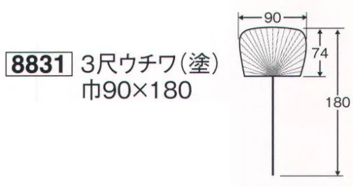 鈴木提灯 8831 3尺ウチワ（塗） 祭禮用品。ウチワ紙部分の大きさは、巾90cm×74cmになります。180cmは、柄の部分も含めた大きさになります。 サイズ／スペック