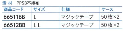 ダック 66511BB 不織布ガウン（マジックテープタイプ）L（100枚入） 工場見学者用に使用されます。袖ゴム付きマジックテープタイプです。※100枚（50枚×2）入りです。※この商品は、ご注文後のキャンセル・返品・交換ができませんので、ご注意下さいませ。※なお、この商品のお支払方法は、先振込（代金引換以外）にて承り、ご入金確認後の手配となります。 サイズ／スペック