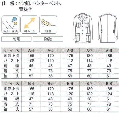 ダルトン G193 ジャケット DEFENSERは、日光による変色を防ぐ高耐光性、雨の日にも安心な強撥水性、油汚れに強い高撥油性、優れた防融性、ウォッシャブル機能など、ハードな警備活動をあらゆる角度からサポート。素材・機能はもちろん、あらゆる着用シーンを想定し、豊富なデザインラインナップをご用意しています。 サイズ／スペック